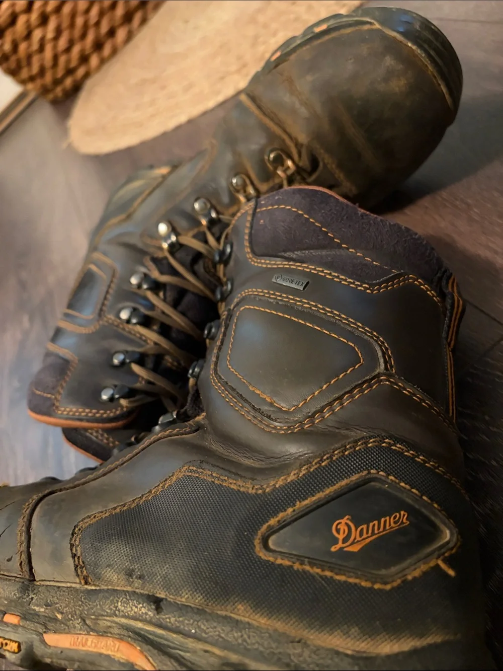 Danner Men's Dark Brown Leather Hiking Boots with Orange Accents